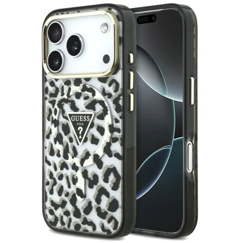  maska guess iml leopard glitter triangle magsafe za iphone 17 pro/ 18 pro crna Slike