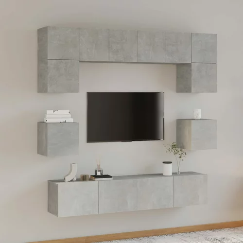 vidaXL Komplet TV omaric 8-delni betonsko siv konstruiran les