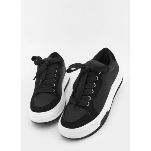 Marjin Women's Sneakers Thick Sole Lace-Up Sports Shoes Sifaz Black.
