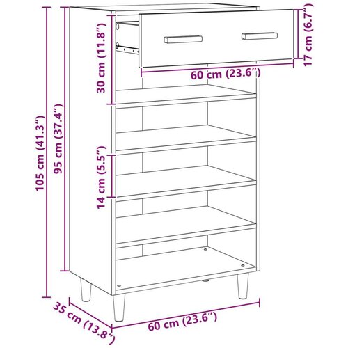  Ormar za cipele Crni hrast 60 x 35 x 105 cm Konstruirano drvo - Crni hrast Slike