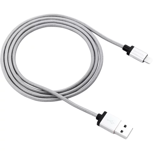Canyon Charge &amp; Sync MFI braided cable with metalic shell, USB to lightning, certified by Apple, 1m, 0.28mm, Dark gray - CNS-MFIC3DG