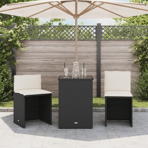  3-dijelni bistro set s jastucima crni od poliratana Slike