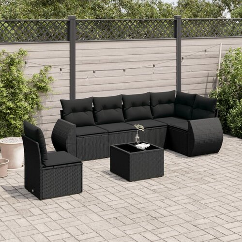 vidaXL 7-dijelni set vrtnih sofa od poliratana s jastucima crni Cijene