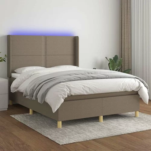  Box spring postelja z vzmetnico LED taupe 140x200 cm blago, (20724973)