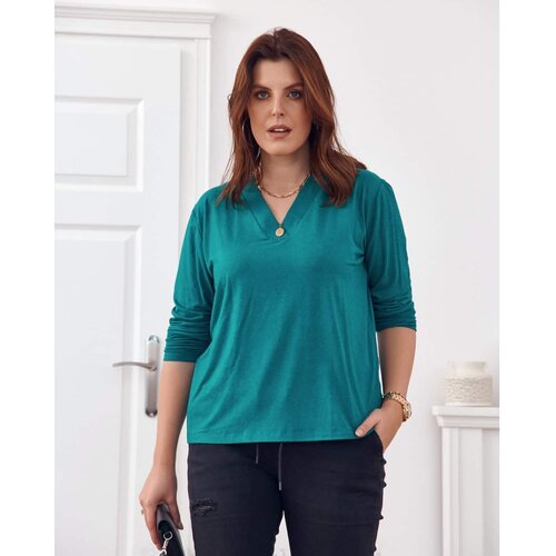 Fasardi Classic green V-neck blouse Slike
