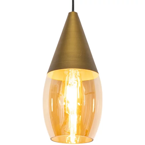 QAZQA Moderna viseča svetilka zlata z jantarnim steklom - Drop