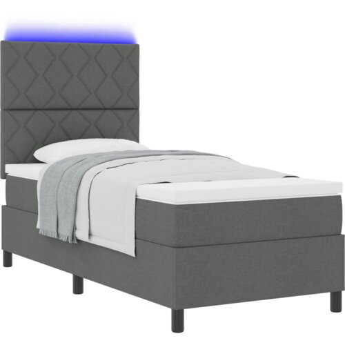 VidaXL Krevet sa oprugom s madracem i LED tamno siva 90x190 cm tkanina Slike