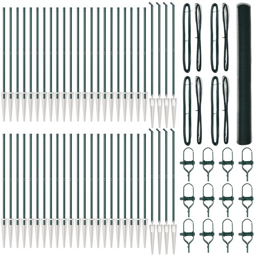 VidaXL &amp;Scaron;esterokotna ograja Zelena 1,5x100 m Jeklo, Stebri ograje s konico 13 kos &amp;Oslash;32 mm 170 cm cinkano jeklo Slike