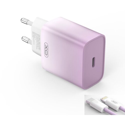 XO kućni punjač od 30W 1x USB-C PURPLE-WHITE + cable USB-C - Lightning Slike