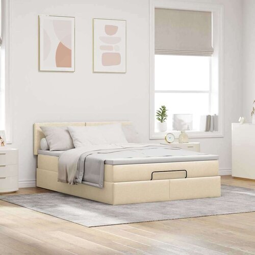 VidaXL otomanski okvir kreveta s madraca krem 140x200cm od tkanine Slike