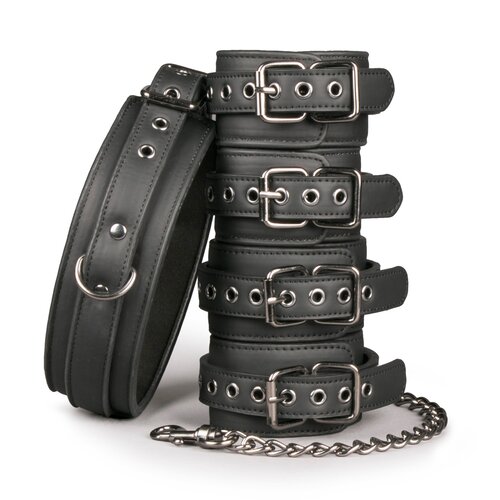 SuperLove Fetish Set with Collar, Ankle &amp;amp; Wrist Cuffs Black Slike