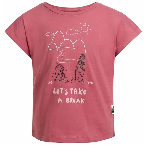 Jack Wolfskin Otroška bombažna kratka majica TAKE A BREAK roza barva