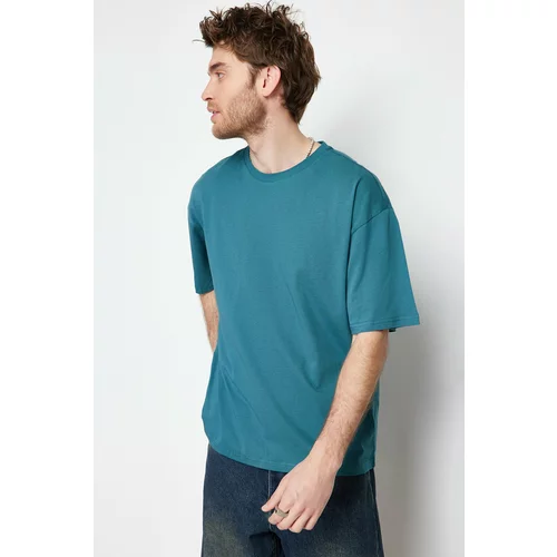 Trendyol Emerald Green Men's Oversize/Wide Cut Basic 100% Cotton T-Shirt