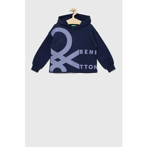 United Colors Of Benetton Dječja pamučna dukserica boja: tamno plava, s kapuljačom, s uzorkom