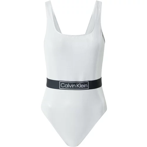 Calvin Klein Swimwear Enodelne kopalke svetlo siva / črna / bela