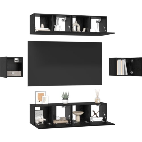 VidaXL Set TV komoda s pohranom s vratima 6 pcs Crni hrast 60 x 30 x 30 cm Slike