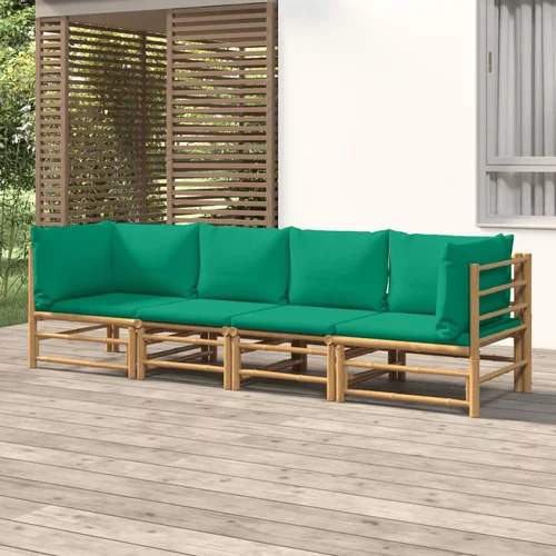 vidaXL Vrtna sedežna garnitura 4-delna z zelenimi blazinami bambus