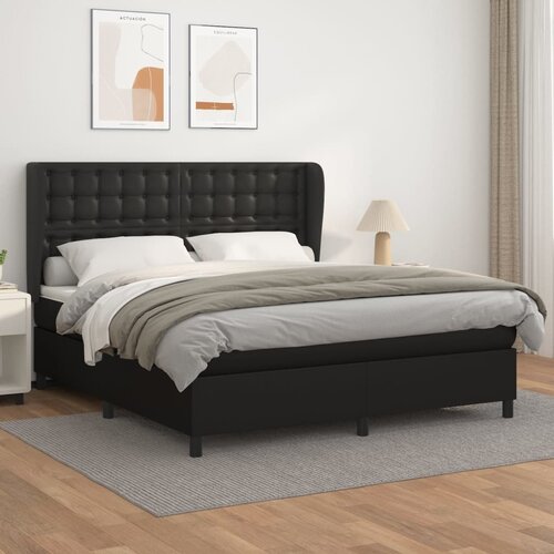 The Living Store Box spring postelja z vzmetnico črn 180x200 cm umetno usnje - Box Spring Postelja, (21438565) Slike