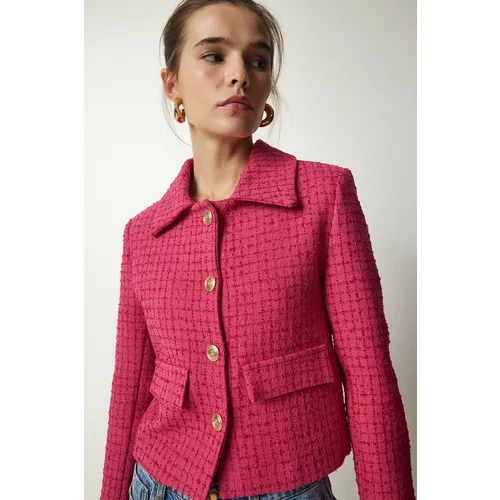 Happiness İstanbul Women's Pink Tweed Crop Jacket