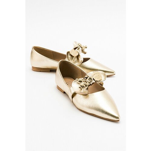 LuviShoes HELSI Women's Gold Bow Flat Flats Slike
