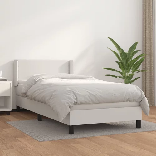 vidaXL Krevet s oprugama i madracem bijeli 90 x 190 cm od umjetne kože