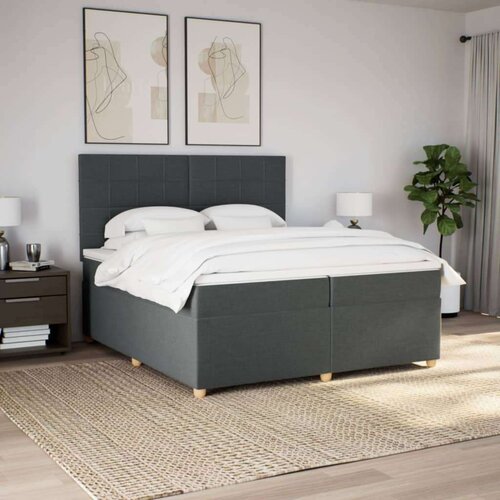VidaXL Krevet s oprugama i madracem tamnosivi 200 x 200 cm od tkanine Slike