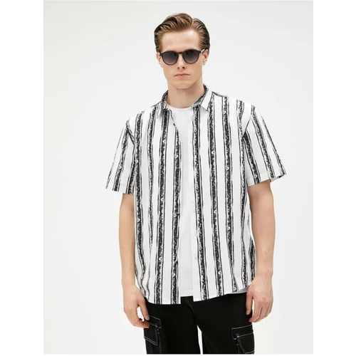 Koton Short Sleeve Shirt with Abstract Print. Classic Collar Cotton