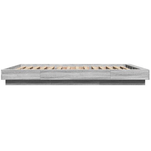  Okvir za krevet s LED svjetlima boja hrasta 140 x 190 cm drveni Siva Slike