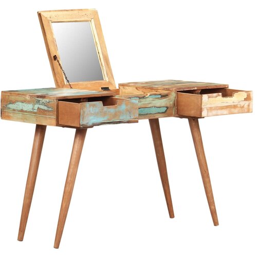 vidaXL Kozmetična mizica z ogledalom 112x45x76 cm trden predelan les Cene