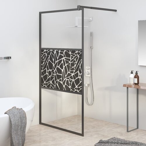 vidaXL Pregrada za tuš 115x195 cm ESG steklo s kamnitim dizajnom črna Cene