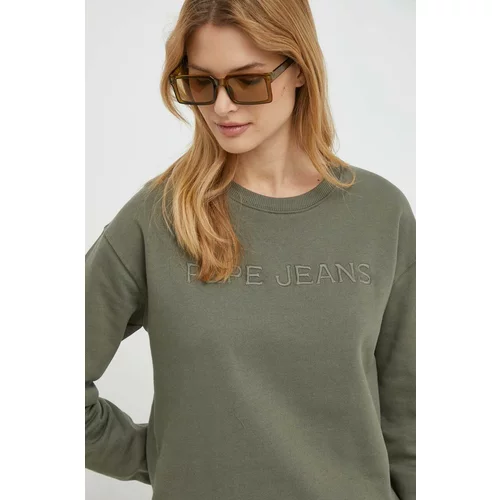 PepeJeans Bombažen pulover Hanna ženski, zelena barva
