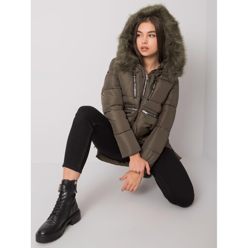 Fashion Hunters Women's khaki winter jacket with a hood Cene