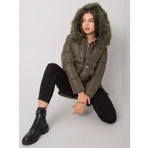Fashion Hunters Women's khaki winter jacket with a hood Slike