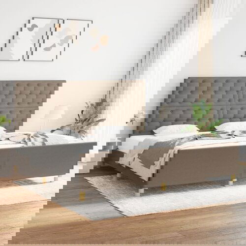  The Living Store Posteljni okvir z vzglavjem taupe 200x200 cm blago - Posteljni Okvir Z Vzglavjem, (21530473) Cene