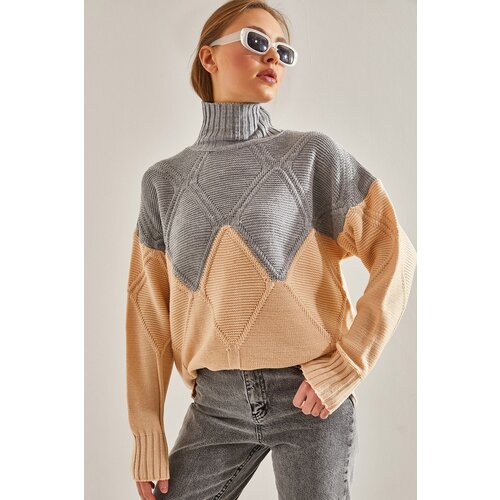 Bianco Lucci Women's Turtleneck Diamond Patterned Knitwear Sweater Slike