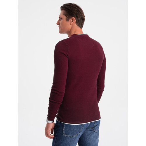 Ombre Men's cotton sweater with round neckline - maroon Cene