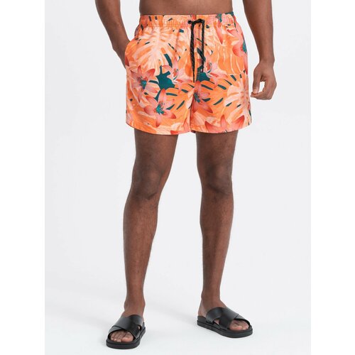 Ombre Men's swim shorts in floral motif - orange Slike