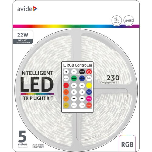Avide LED traka sa daljinskim upravljačem,RGB,22W,12V,5 met.,IP65 &ndash; ABLSBL12V5050-30RGB-IC65 Cijene