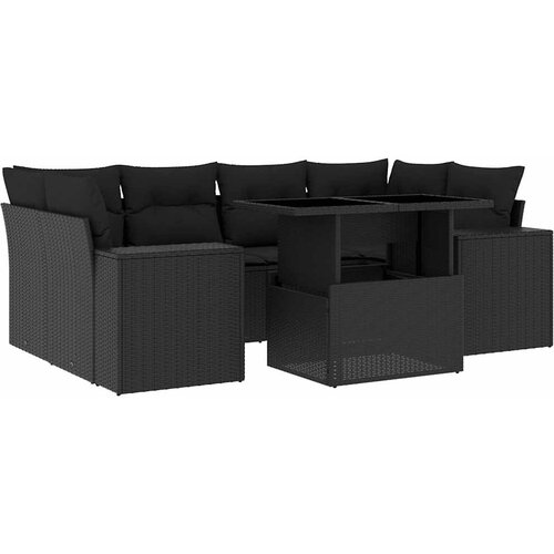  7-dijelni set vrtnih sofa od poliratana s jastucima crni Crna 100 x 55 x 73 cm Slike