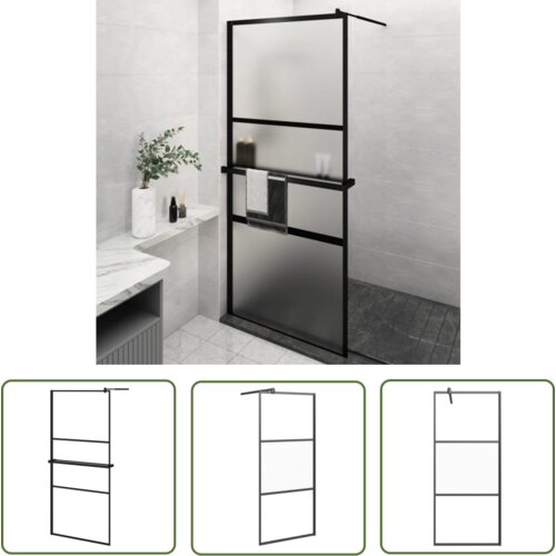 The Living Store Pregrada za tu&amp;scaron; s polico črna 90x195 cm ESG steklo in aluminij - Stena Za Tu&amp;scaron;, (21745301) Slike