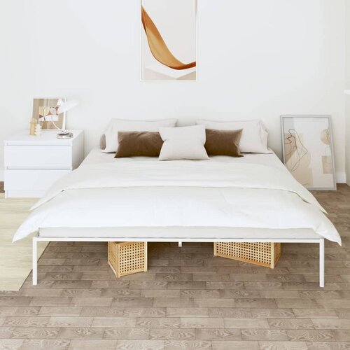 Metalni Kovinski posteljni okvir bel 200x200 cm Slike