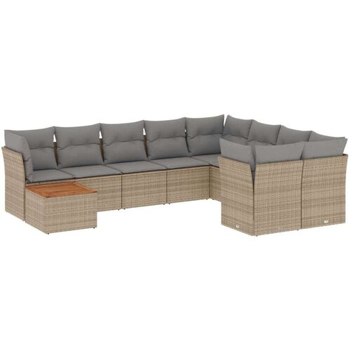 VidaXL 10-dijelni set vrtnih sofa s jastucima bež od poliratana Slike