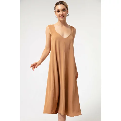Lafaba Women's Tan Linen Midi Dress