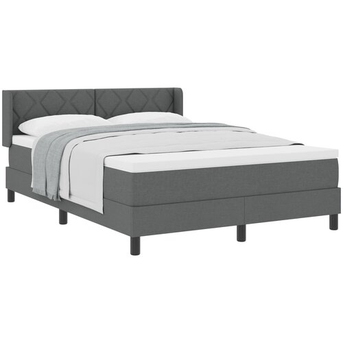 VidaXL postelja z vzmetnico temno siva 140x200 cm tkanina, vzglavje z diamanti temno sivo 140 cm tkanina Slike