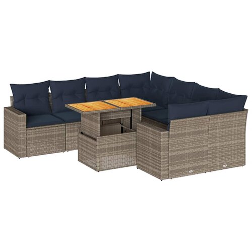 vidaXL 9-dijelni set vrtnih sofa od poliratana s jastucima sivi Cijene