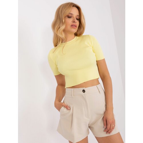Fashion Hunters Light yellow short ribbed blouse Slike