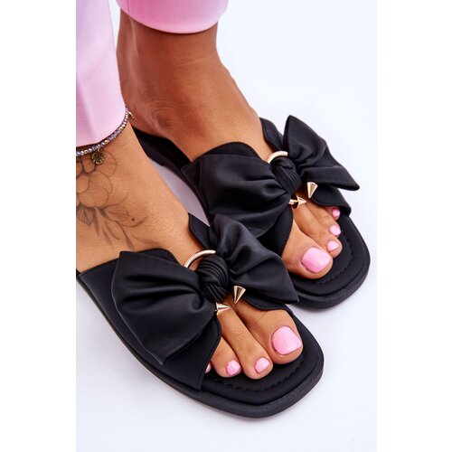 EVENTO PE1 Women&amp;#039;s Leather Slippers With Bow Black Becky Slike