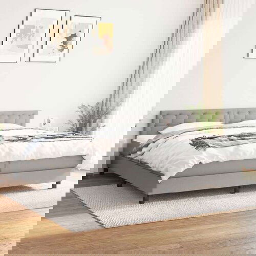  Box spring postelja z vzmetnico svetlo siva 200x200 cm blago, (20894070) Slike