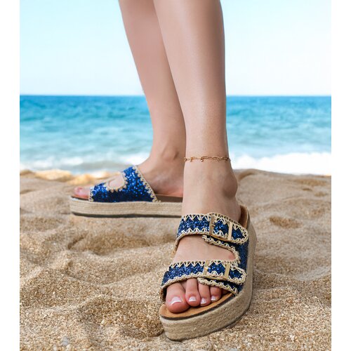D/CEO Navy blue espadrille sandals with buckles Induri Cene