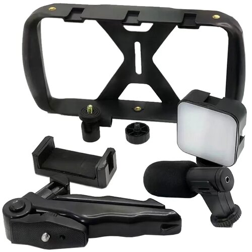 Oem Podesivi stolni stativ s držačem za telefon s LED/mikrofonom za Streaming crni Slike